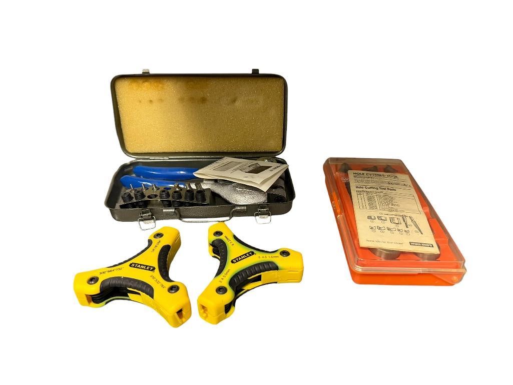 ASSORTED TOOLS INCLUDING WORK SHOPS HOLE CUTTING TOOL KIT AND LUSTRE LINE MODEL 8500 POWER PUNCHER (1 of 10)