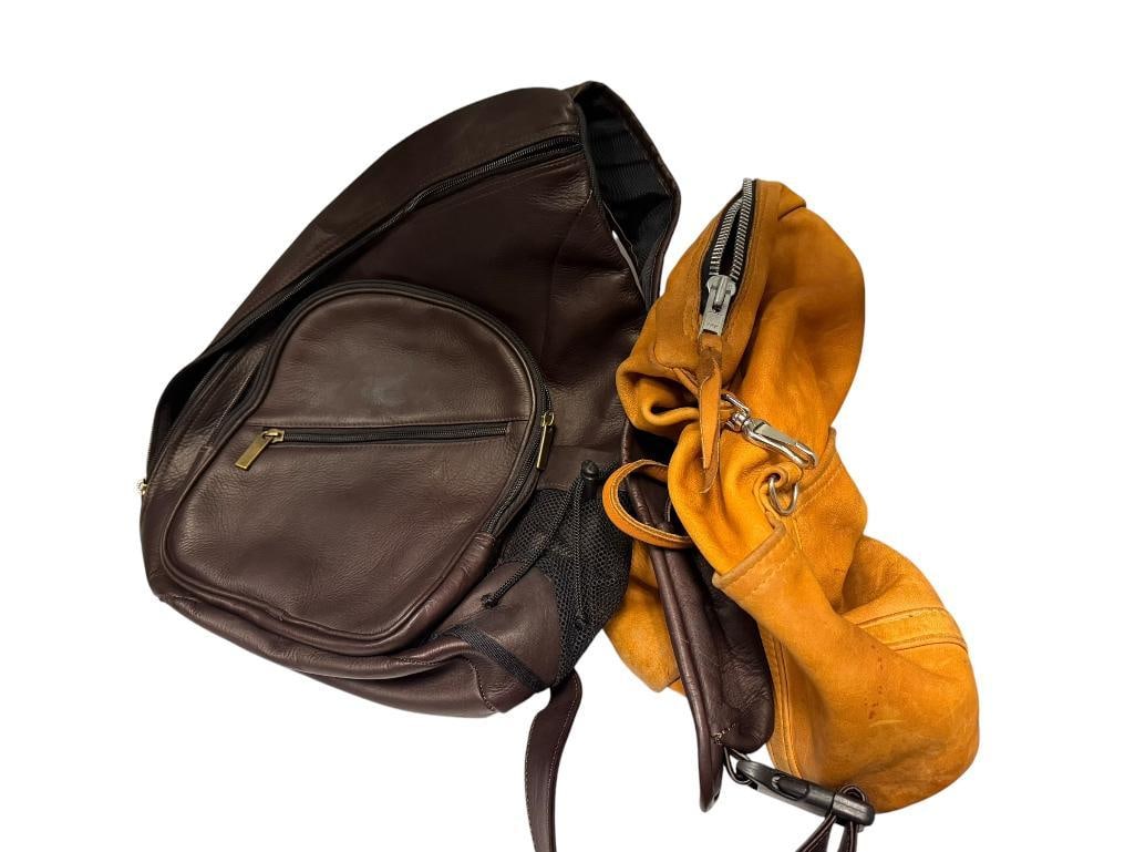 TWO LEATHER SHOULDER BAG BACKPACKS INCLUDING TAN AND DARK BROWN (1 of 8)