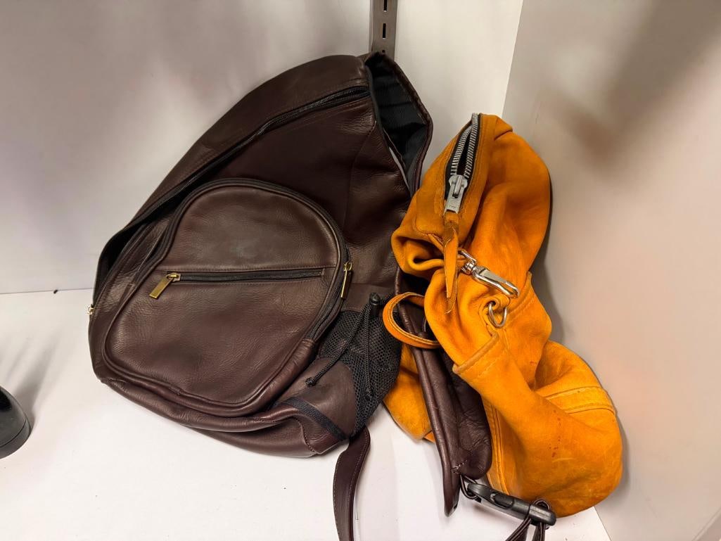 TWO LEATHER SHOULDER BAG BACKPACKS INCLUDING TAN AND DARK BROWN - 2
