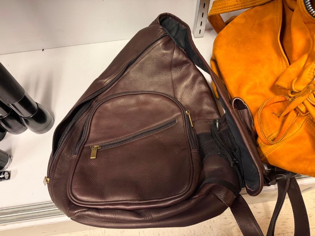 TWO LEATHER SHOULDER BAG BACKPACKS INCLUDING TAN AND DARK BROWN - 3