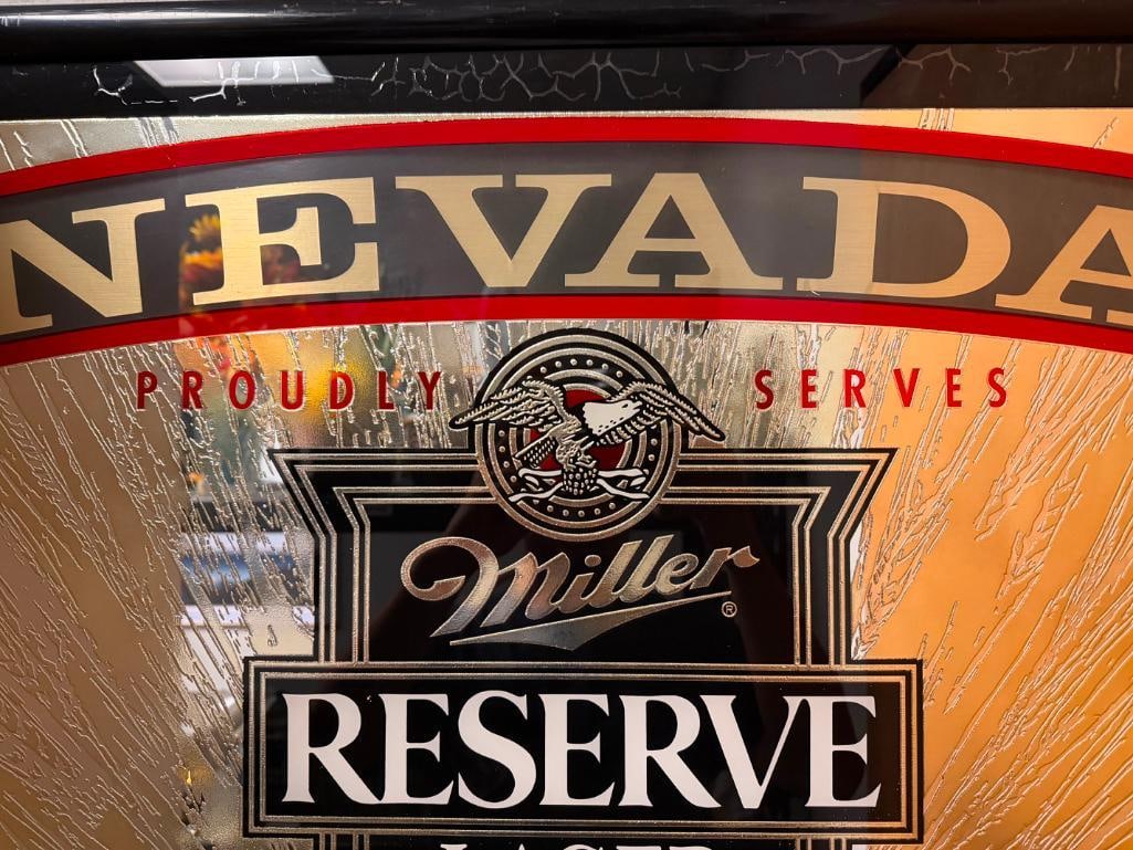 MILLER RESERVE LAGER " NEVADA PROUDLY SERVES " ADVERTISEMENT BEER SIGN BAR MIRROR - 5