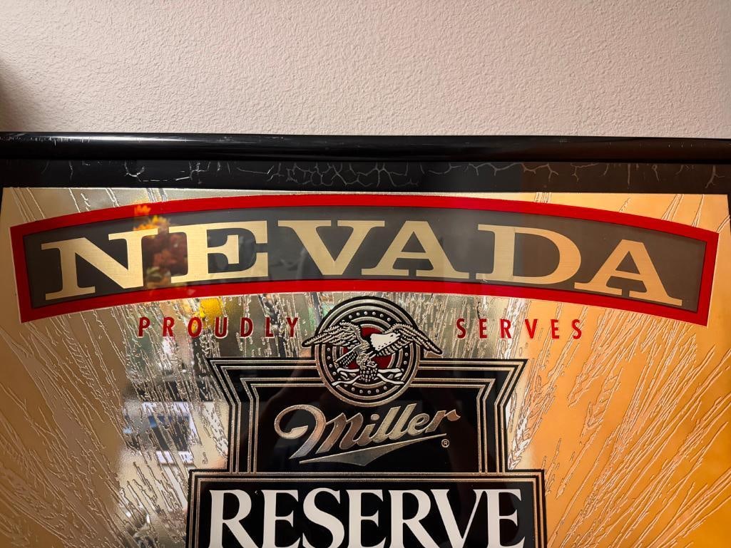 MILLER RESERVE LAGER " NEVADA PROUDLY SERVES " ADVERTISEMENT BEER SIGN BAR MIRROR - 6