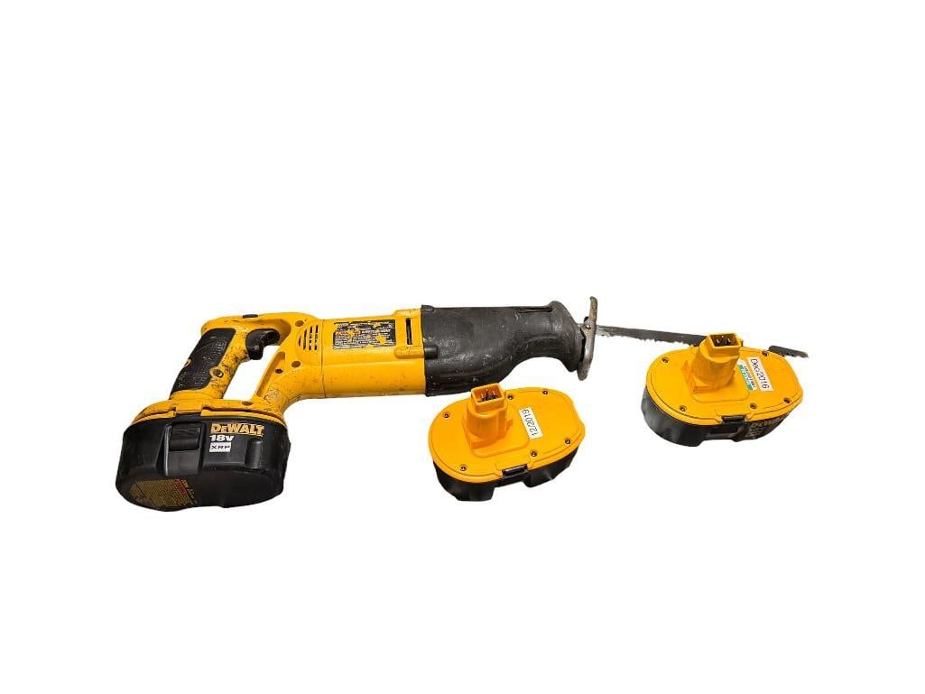 DEWALT MODEL DW928 18V CORDLESS RECIPROCATING SAW / SAWZALL: INCLUDES THREE BATTERIES, TESTED +