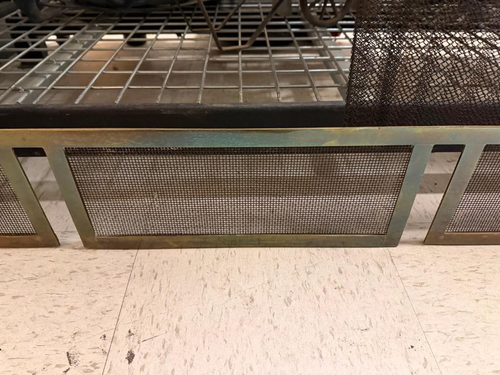 VINTAGE BRASS FRAMED AND METAL WIRE MESH FIRE SCREEN - 5