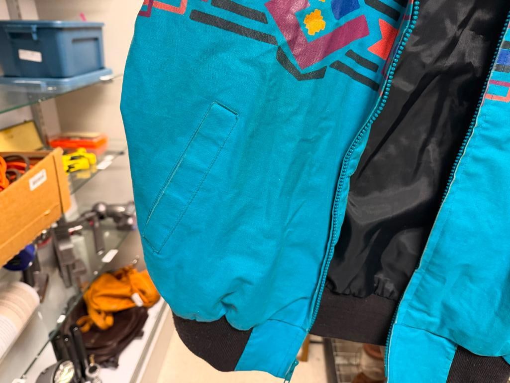 VINTAGE 1990'S WRANGLER BRUSHPOPPER BOMBER JACKET FEATURING TURQUOISE AZTEC PRINT - 4