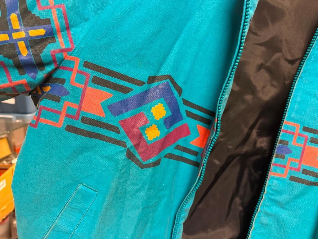 VINTAGE 1990'S WRANGLER BRUSHPOPPER BOMBER JACKET FEATURING TURQUOISE AZTEC PRINT - 5
