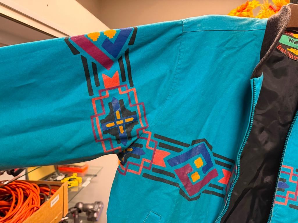 VINTAGE 1990'S WRANGLER BRUSHPOPPER BOMBER JACKET FEATURING TURQUOISE AZTEC PRINT - 6