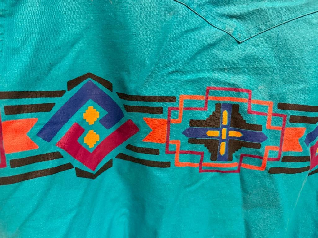 VINTAGE 1990'S WRANGLER BRUSHPOPPER BOMBER JACKET FEATURING TURQUOISE AZTEC PRINT - 9