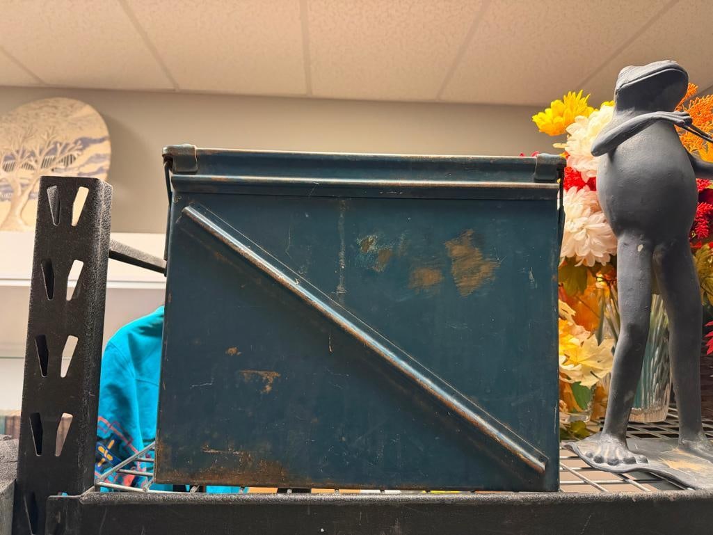 VINTAGE PAINTED BLUE METAL MILITARY AMMO CAN - 2