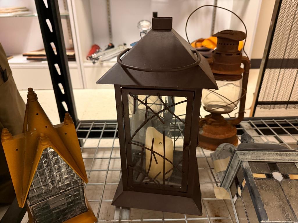 TWO METAL FIGURAL CANDLE LANTERNS AND ONE ELECTRIC OUTDOOR WALL LIGHT - 11