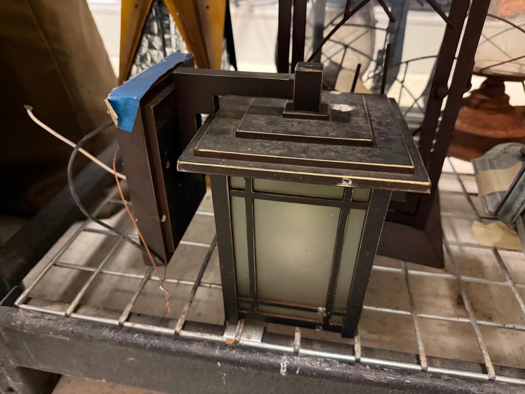 TWO METAL FIGURAL CANDLE LANTERNS AND ONE ELECTRIC OUTDOOR WALL LIGHT - 3