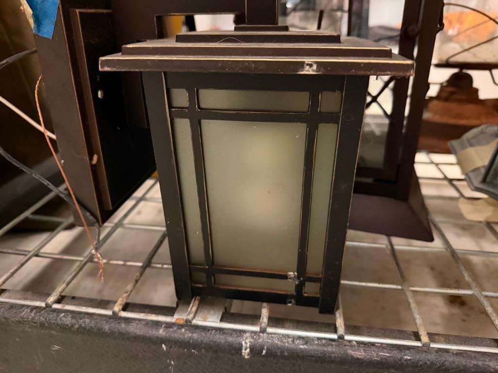 TWO METAL FIGURAL CANDLE LANTERNS AND ONE ELECTRIC OUTDOOR WALL LIGHT - 5