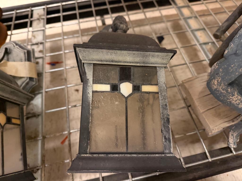 SET OF THREE STAINED GLASS MISSION STYLE DESIGN OUTDOOR WALL LANTERN LIGHTS - 11
