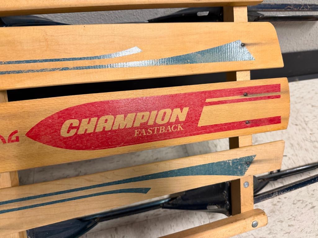 VINTAGE GLADDING CHAMPION FASTBACK SNOW SLED WITH FLOATING STEERING DESIGN - 8