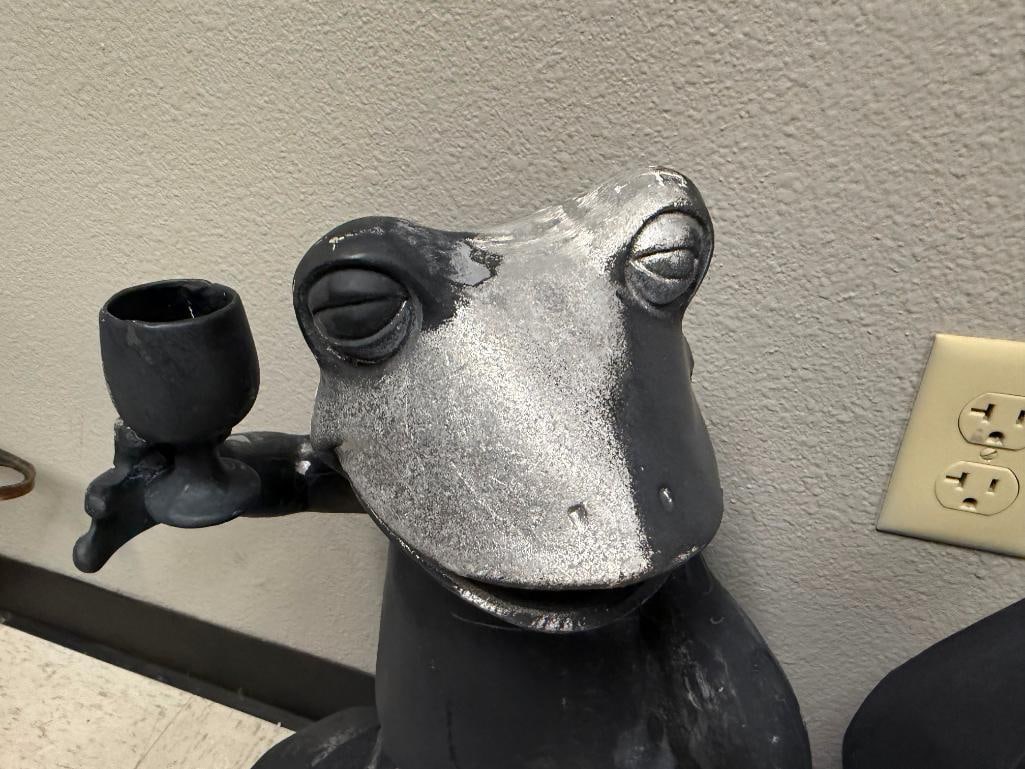 PAIR OF CAST ALUMINUM FIGURAL FROG YARD ART SCULPTURES - 3