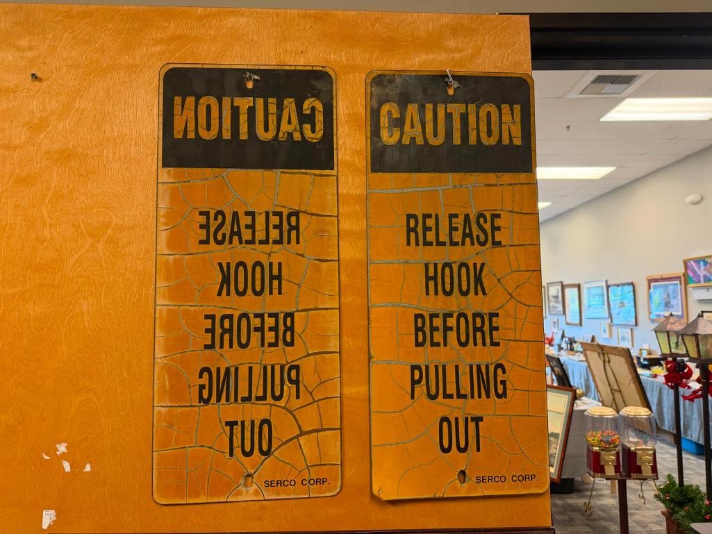 PAIR OF VINTAGE METAL INDUSTRIAL DOCK SAFETY SIGNS MANUFACTURED BY SERCO CORP. - 2
