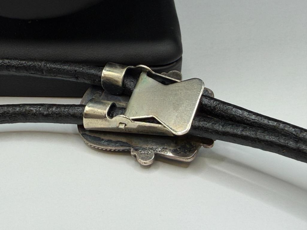 VINTAGE NAVAJO STERLING SILVER TURQUOISE NO. 8 BOLO TIE - 4