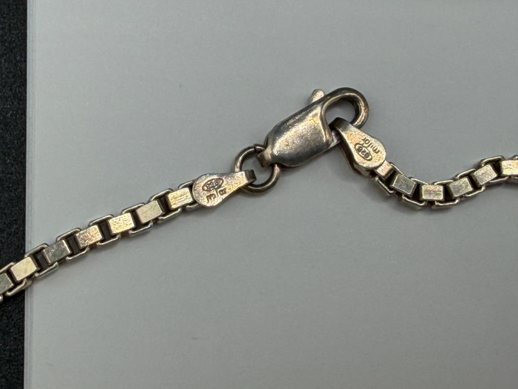VINTAGE NAVAJO ARTIST SIGNED STERLING SILVER TURQUOISE AND CORAL PENDANT ON ITALIAN STERLING CHAIN - 8