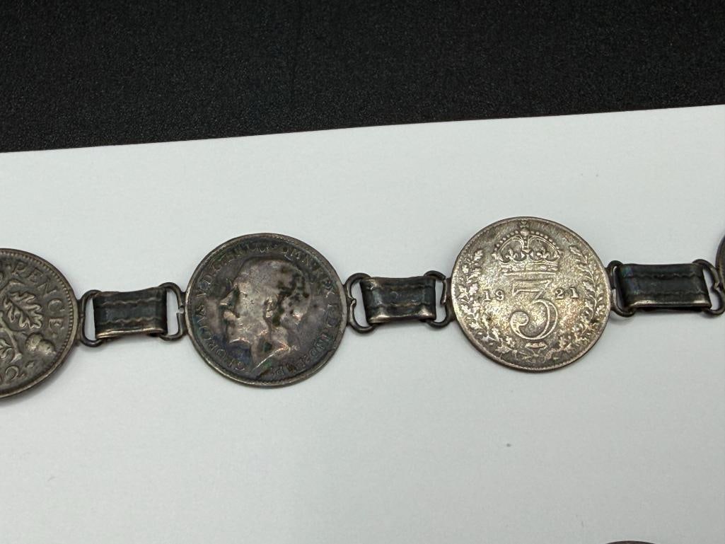TWO VINTAGE GREAT BRITAIN SILVER COIN BRACELETS INCLUDING ONE MARKED "AUDREY LOVE JOHN ENGLAND 19... - 3