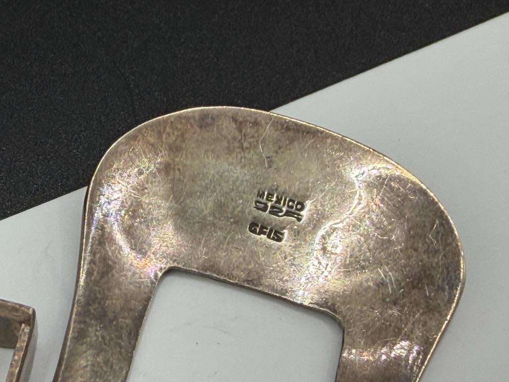 VINTAGE STERLING SILVER MEXICO MADE ABALONE INLAY AND BLACK ENAMEL BELT BUCKLE AND LOOPS - 7