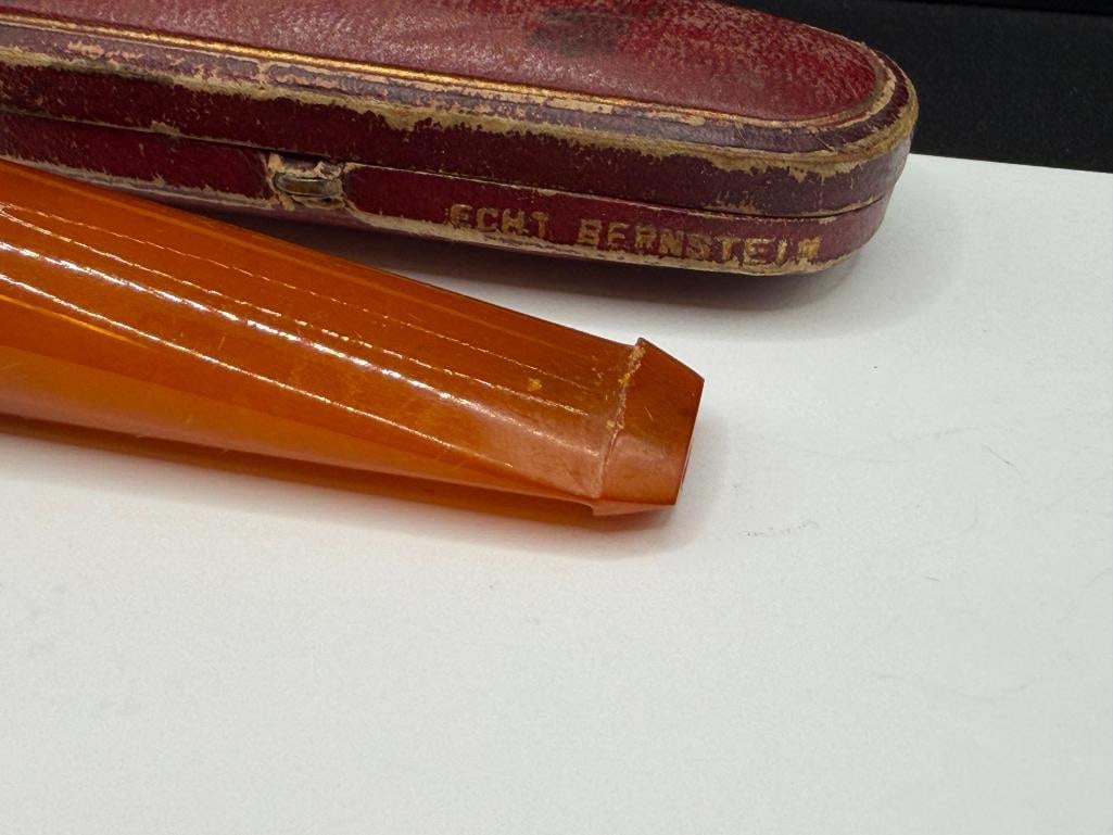 ANTIQUE ART DECO GERMAN ECHT BERNSTEIN AMBER AND 800 SILVER GOLD PLATED CIGAR HOLDER - 4