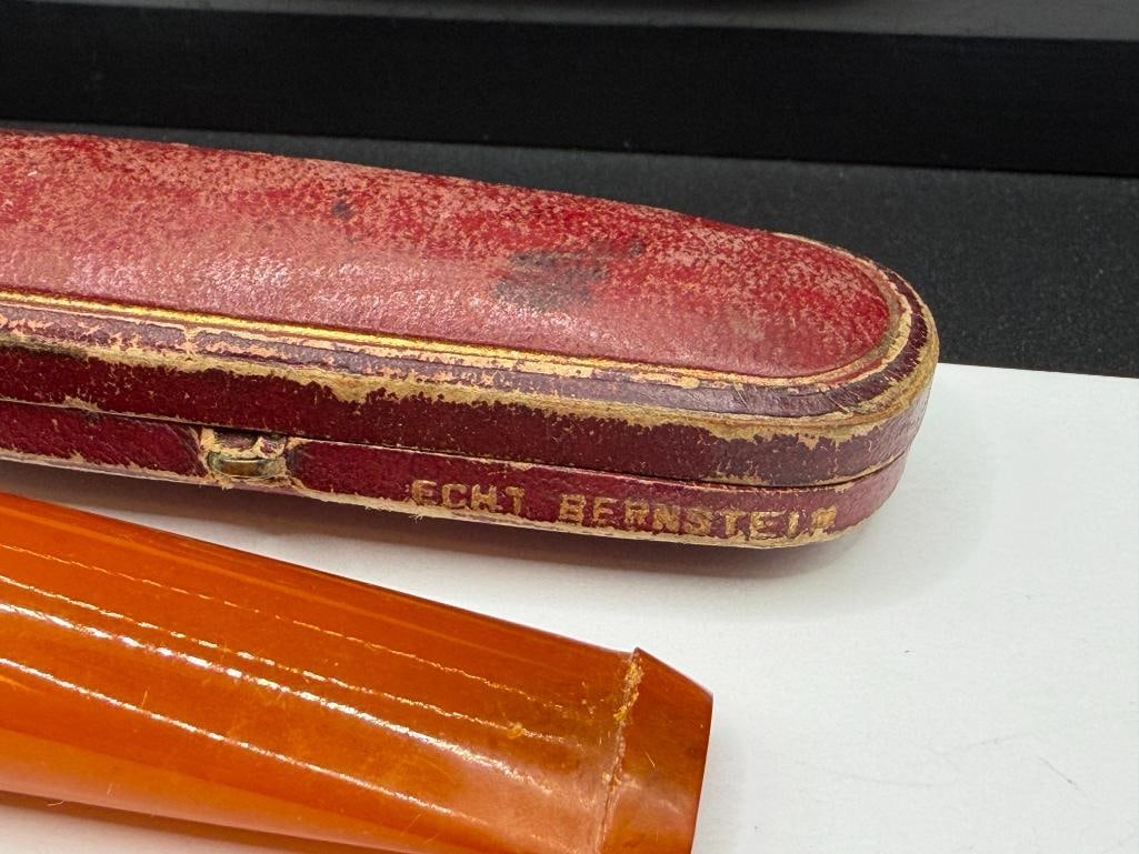 ANTIQUE ART DECO GERMAN ECHT BERNSTEIN AMBER AND 800 SILVER GOLD PLATED CIGAR HOLDER - 5