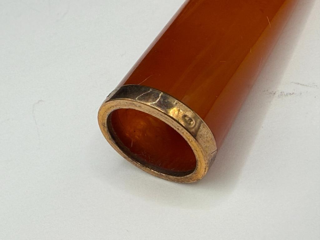 ANTIQUE ART DECO GERMAN ECHT BERNSTEIN AMBER AND 800 SILVER GOLD PLATED CIGAR HOLDER - 6