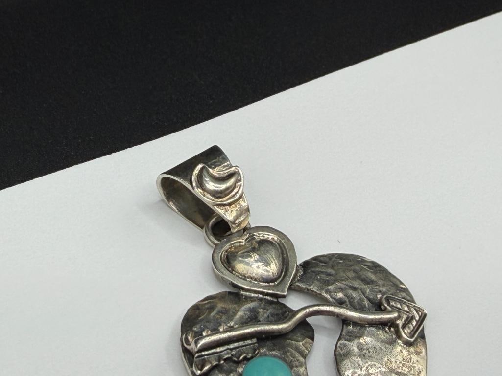 VINTAGE MEXICO HOB ARTIST SIGNED STERLING SILVER HEART PENDANT - 3
