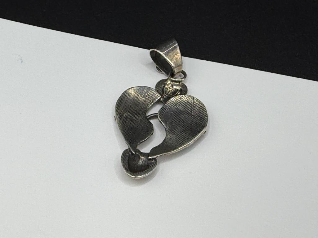 VINTAGE MEXICO HOB ARTIST SIGNED STERLING SILVER HEART PENDANT - 4