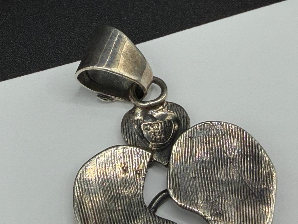 VINTAGE MEXICO HOB ARTIST SIGNED STERLING SILVER HEART PENDANT - 5