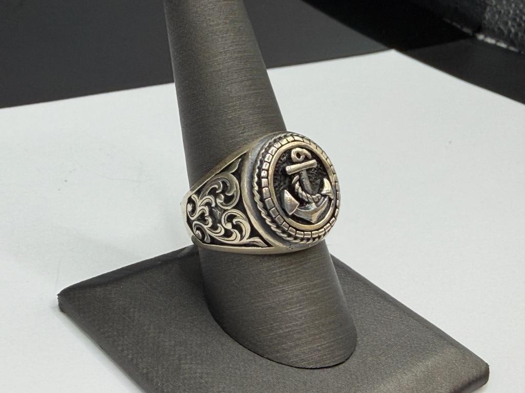 MEN'S STERLING SILVER NAUTICAL MARINER ANCHOR SIGNET RING - 2