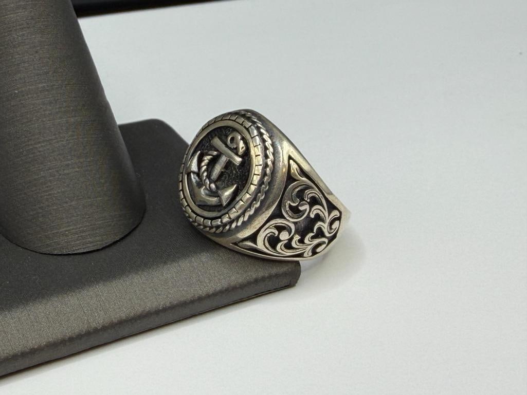 MEN'S STERLING SILVER NAUTICAL MARINER ANCHOR SIGNET RING - 3