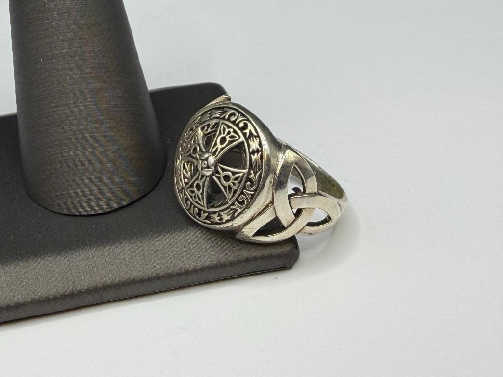 MEN'S STERLING SILVER CELTIC CROSS PIERCED DESIGN RING - 3