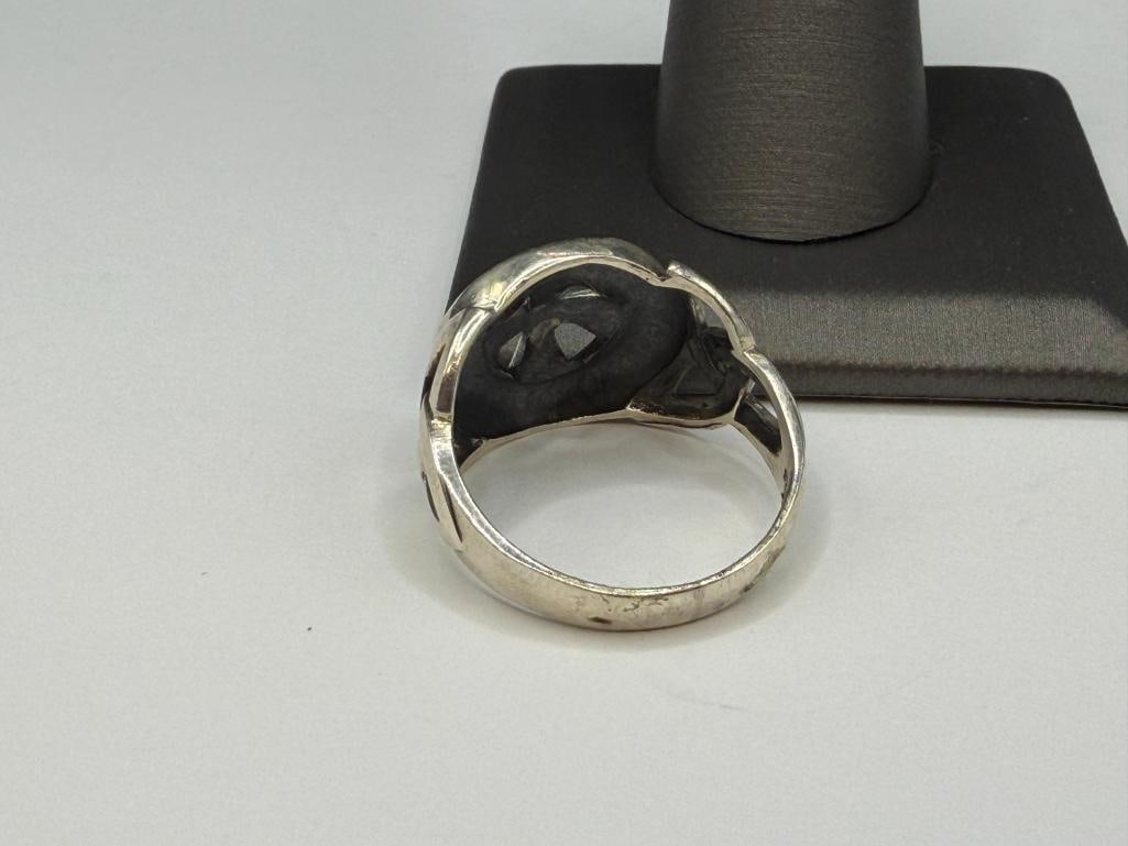 MEN'S STERLING SILVER CELTIC CROSS PIERCED DESIGN RING - 4