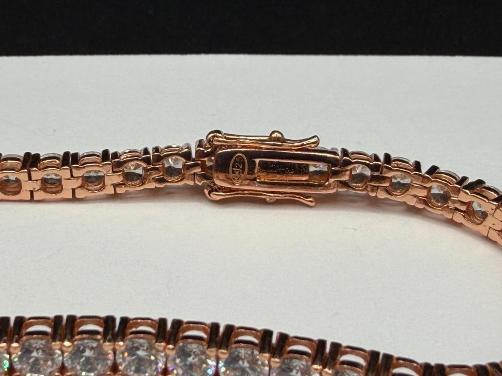 STERLING SILVER ROSE GOLD PLATED ROUND BRILLIANT CUT CZ TENNIS BRACELET - 4