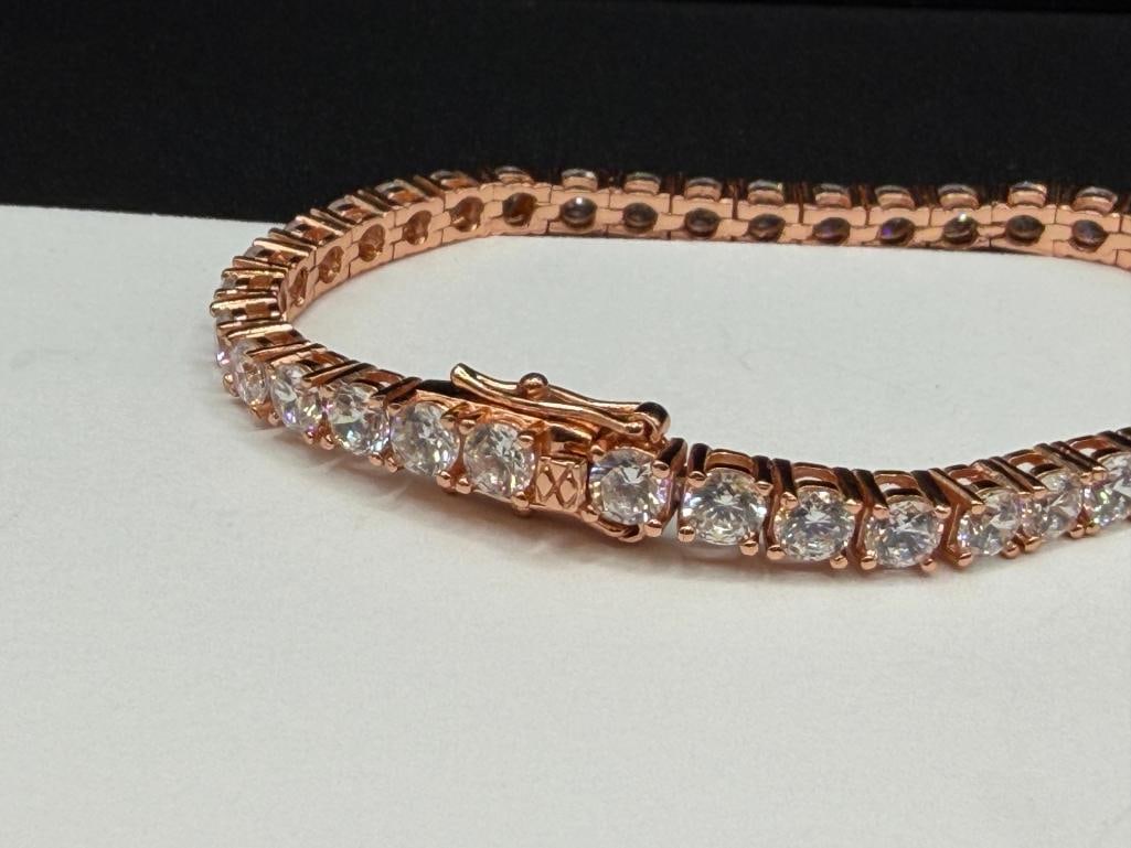 STERLING SILVER ROSE GOLD PLATED ROUND BRILLIANT CUT CZ TENNIS BRACELET - 5
