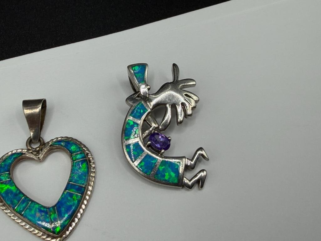THREE STERLING SILVER OPALITE INLAID JEWELRY PIECES INCLUDING TWO PENDANTS AND A RING - 2