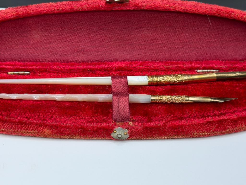 VICTORIAN JOSEPH GILLOT'S AND NW & BRO MARKED NIB DIP PENS WITH MOTHER OF PEARL HANDLES - 2