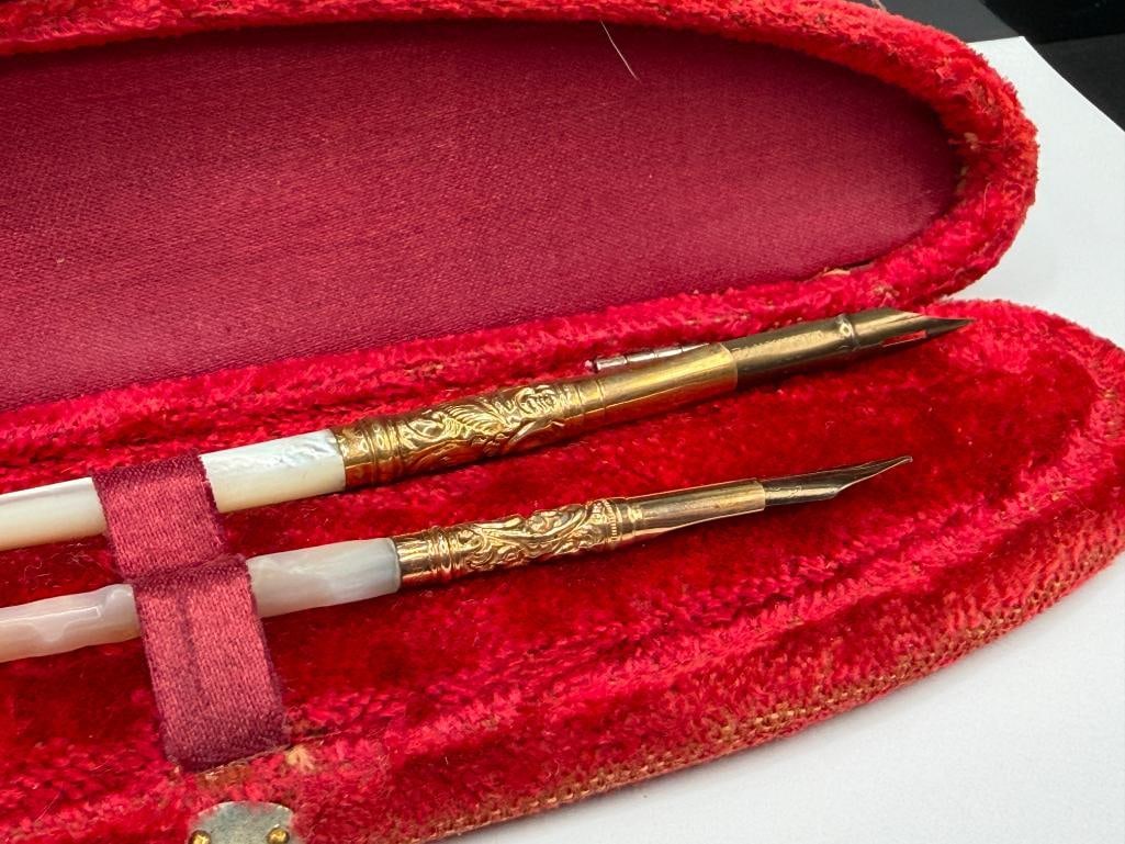 VICTORIAN JOSEPH GILLOT'S AND NW & BRO MARKED NIB DIP PENS WITH MOTHER OF PEARL HANDLES - 3