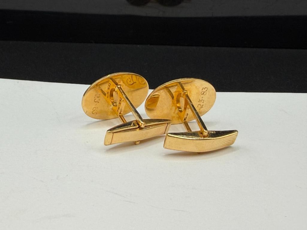VINTAGE 14K YELLOW GOLD MONOGRAMMED MEN'S CUFF LINKS - 3