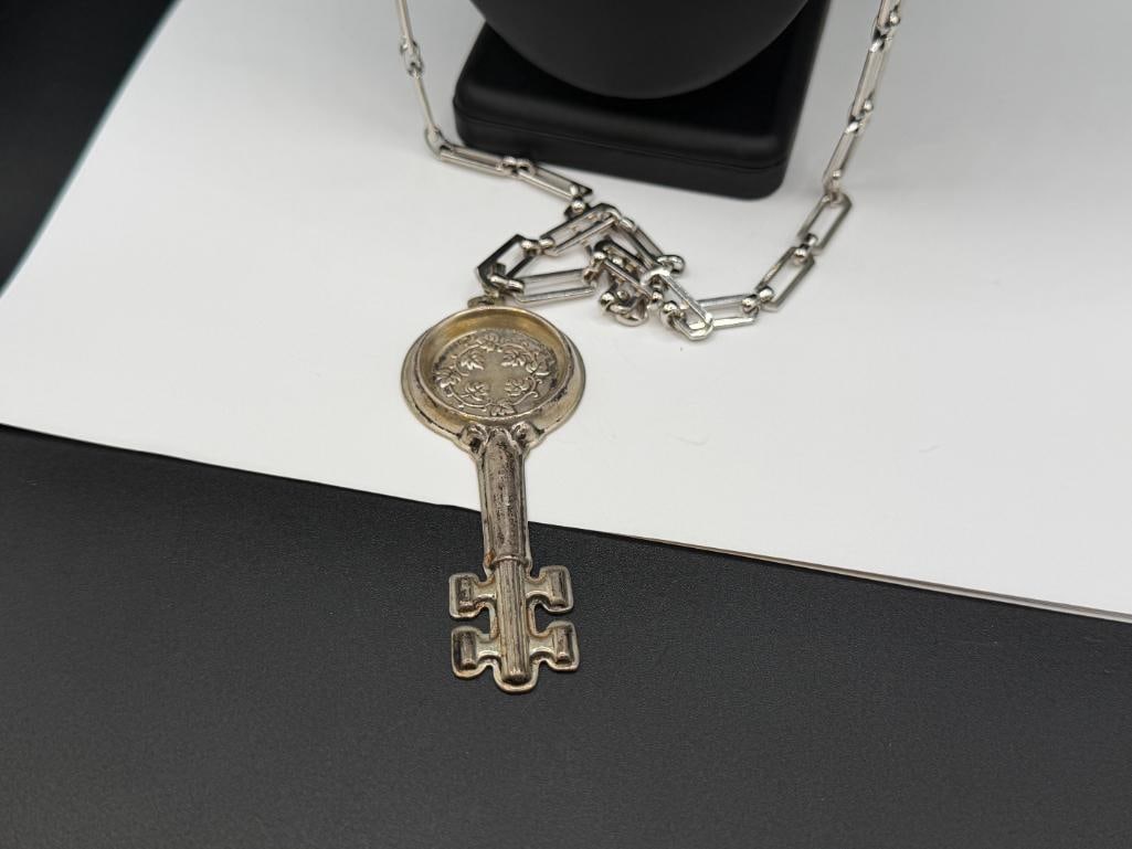 VINTAGE REED & BARTON STERLING SILVER " WINE TASTER'S KEY CIRCA 1880 " FIGURAL KEY PENDANT - 2