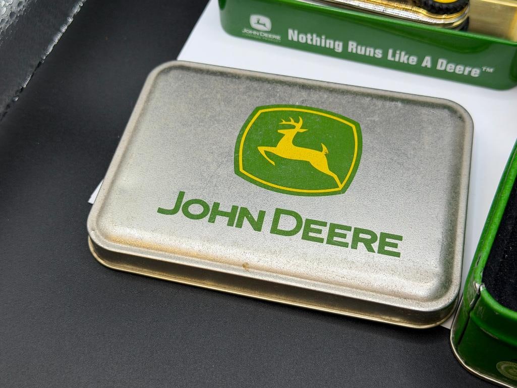 THREE JOHN DEERE TRACTOR THEMED POCKET KNIVES INCLUDING TWO CASE XX DYED BONE HANDLE KNIVES - 8