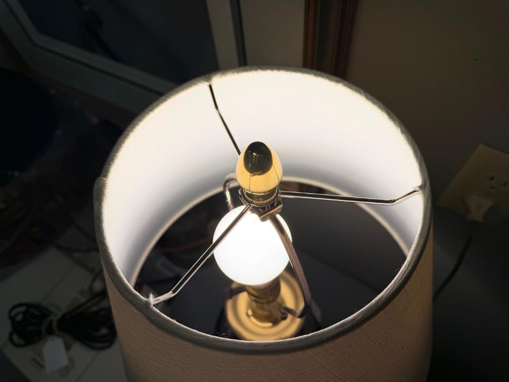VINTAGE MARBRO LAMP CO. COBALT BLUE GLAZED PORCELAIN LAMP WITH GOLD AND SILVER ETCHED BAND - 7