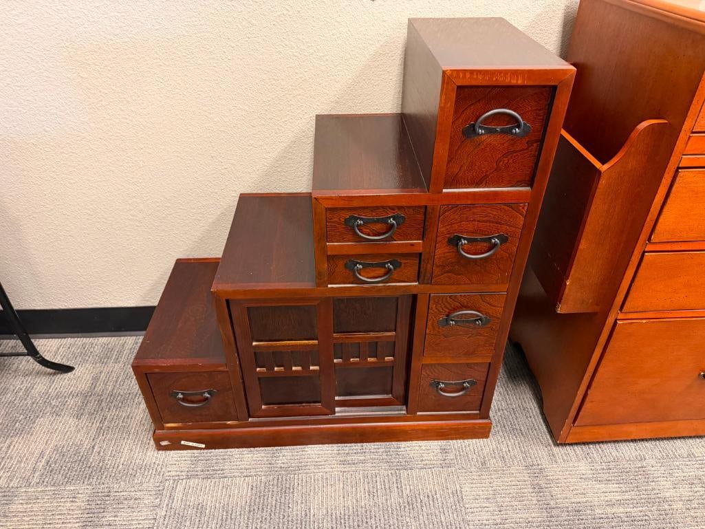 CONTEMPORARY JAPANESE TANSU STYLED STEP CABINET - 2