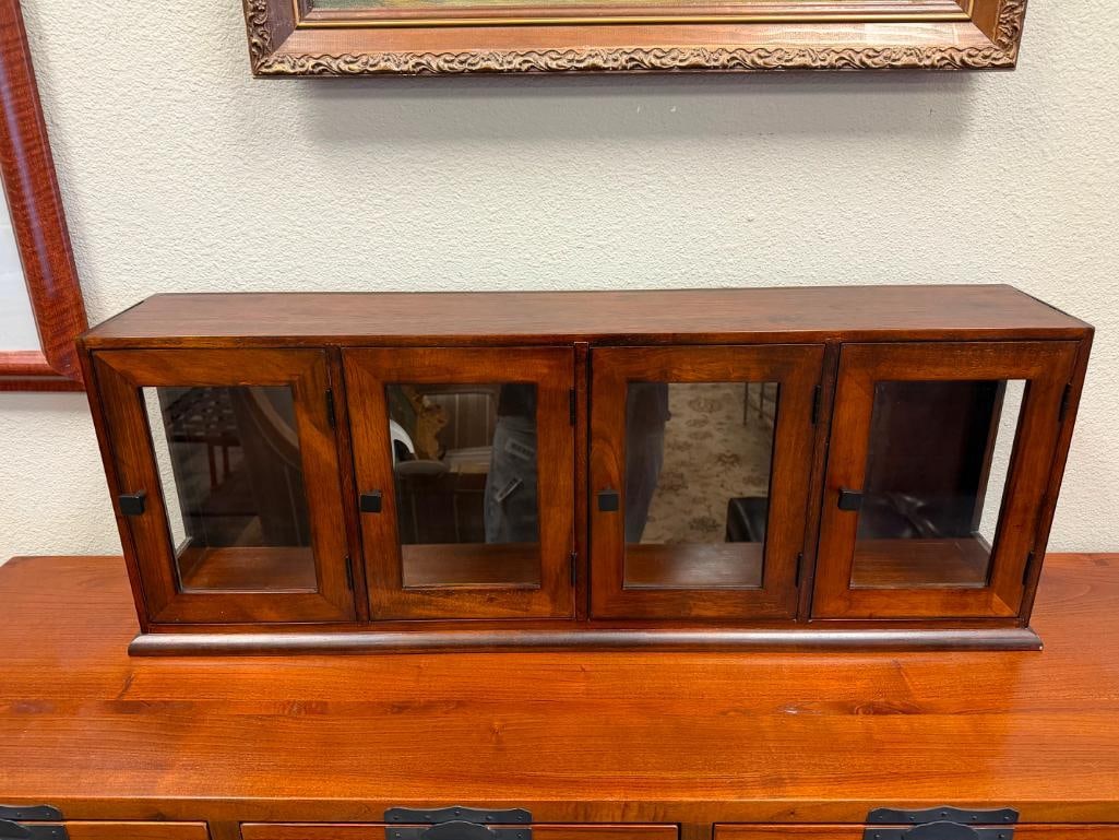 POTTERY BARN DARK FINISH WALL MOUNT STORAGE CABINET WITH GLASS FRONT DOORS - 2