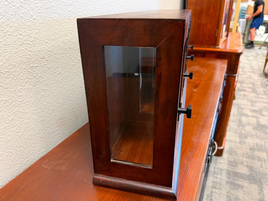 POTTERY BARN DARK FINISH WALL MOUNT STORAGE CABINET WITH GLASS FRONT DOORS - 3