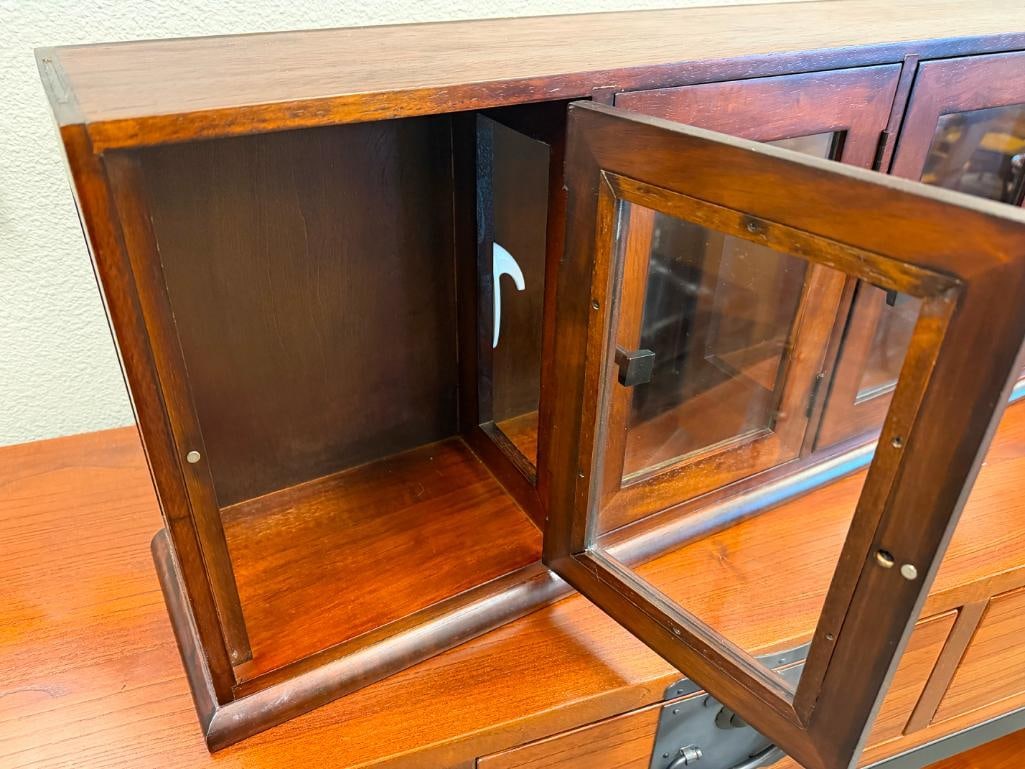 POTTERY BARN DARK FINISH WALL MOUNT STORAGE CABINET WITH GLASS FRONT DOORS - 4