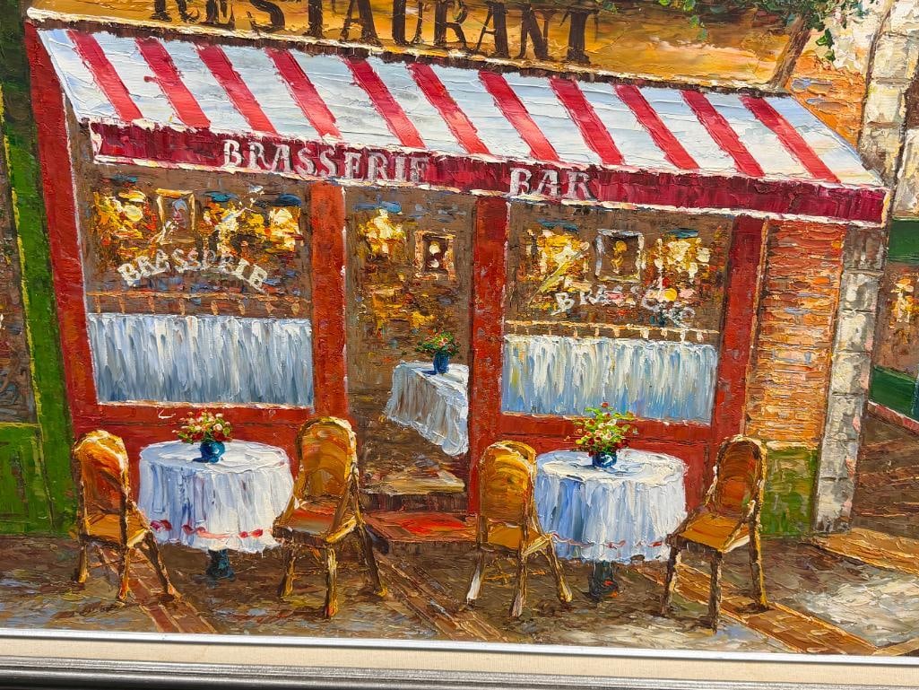 LARGE HEAVY ACRYLIC ON CANVAS PAINTING PARISIAN CAFES ALLEY SCENE - 2