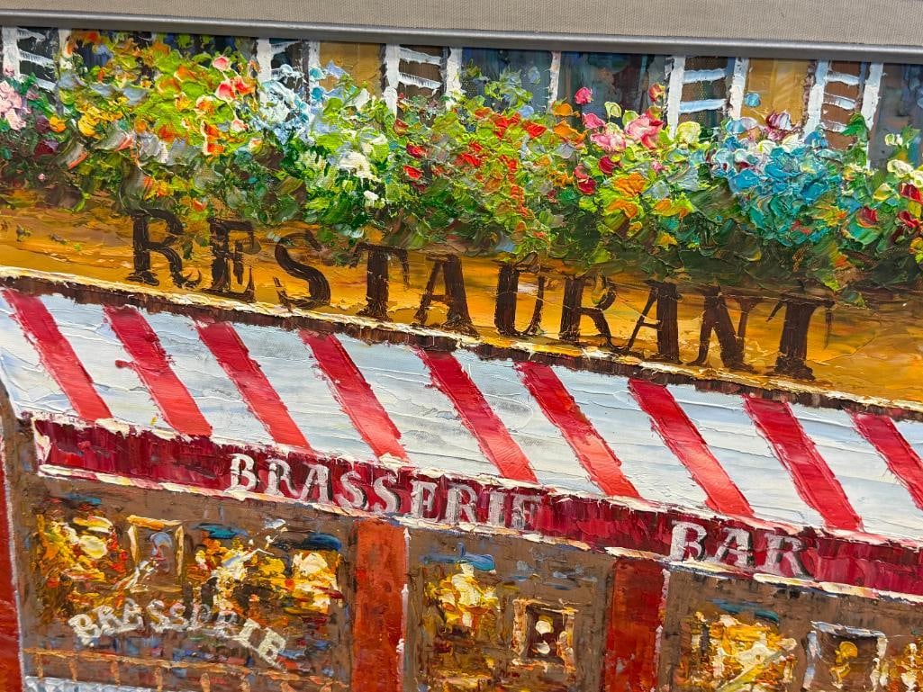 LARGE HEAVY ACRYLIC ON CANVAS PAINTING PARISIAN CAFES ALLEY SCENE - 3