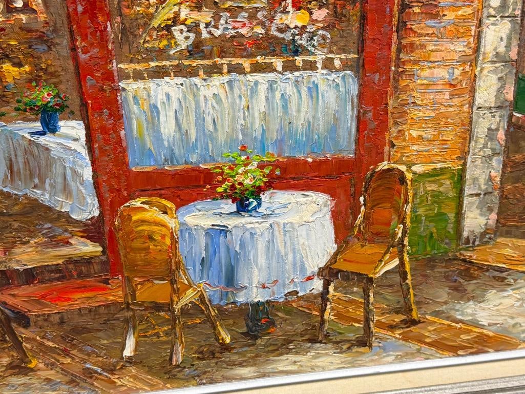 LARGE HEAVY ACRYLIC ON CANVAS PAINTING PARISIAN CAFES ALLEY SCENE - 4